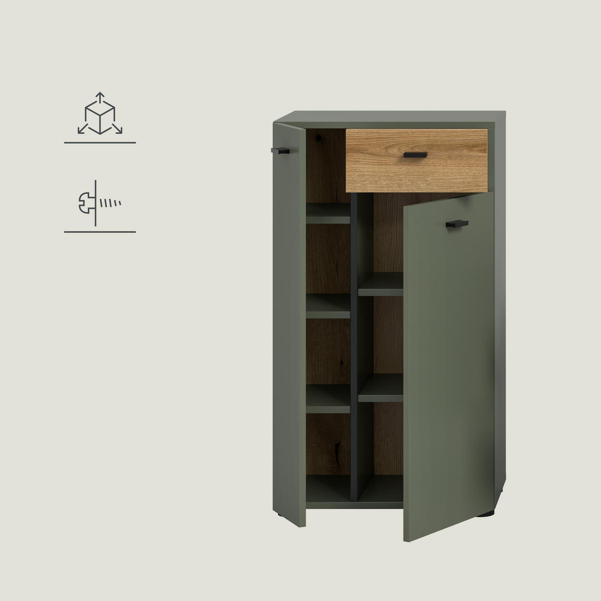 MIDISCHRANK 51/91/30 cm  - Eichefarben/Schwarz, Trend, Holzwerkstoff/Kunststoff (51/91/30cm) - MID.YOU