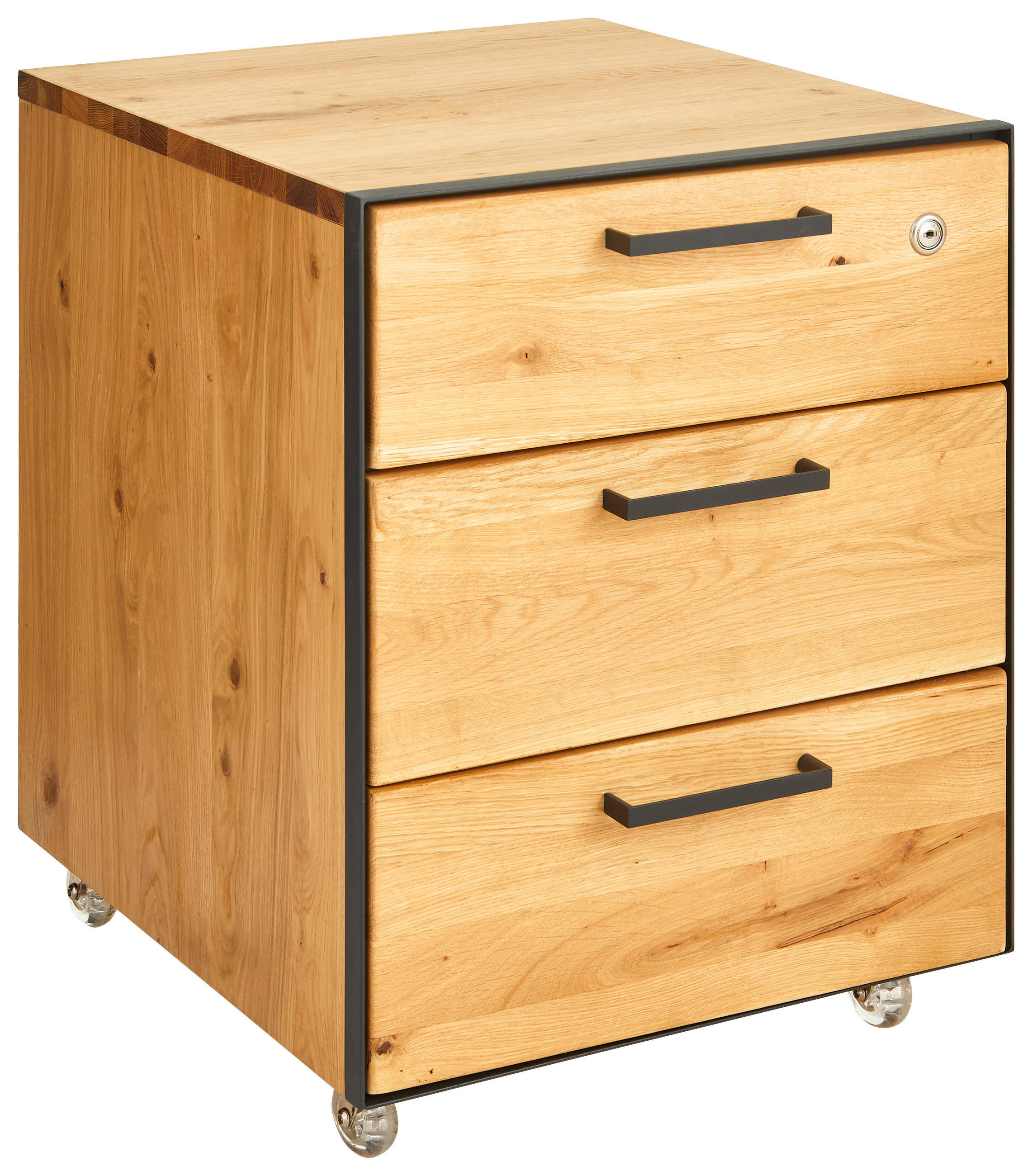 ROLLCONTAINER Asteiche teilmassiv Anthrazit, Eichefarben  - Eichefarben/Anthrazit, Natur, Holz/Kunststoff (43/57/50cm) - Linea Natura