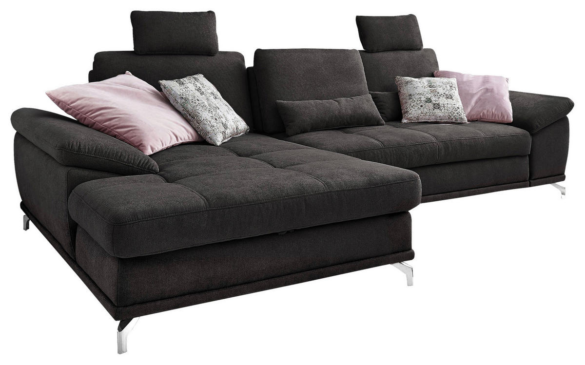 ECKSOFA  in Flachgewebe Schwarz  - Silberfarben/Schwarz, KONVENTIONELL, Textil/Metall (176/301cm) - Sit & More