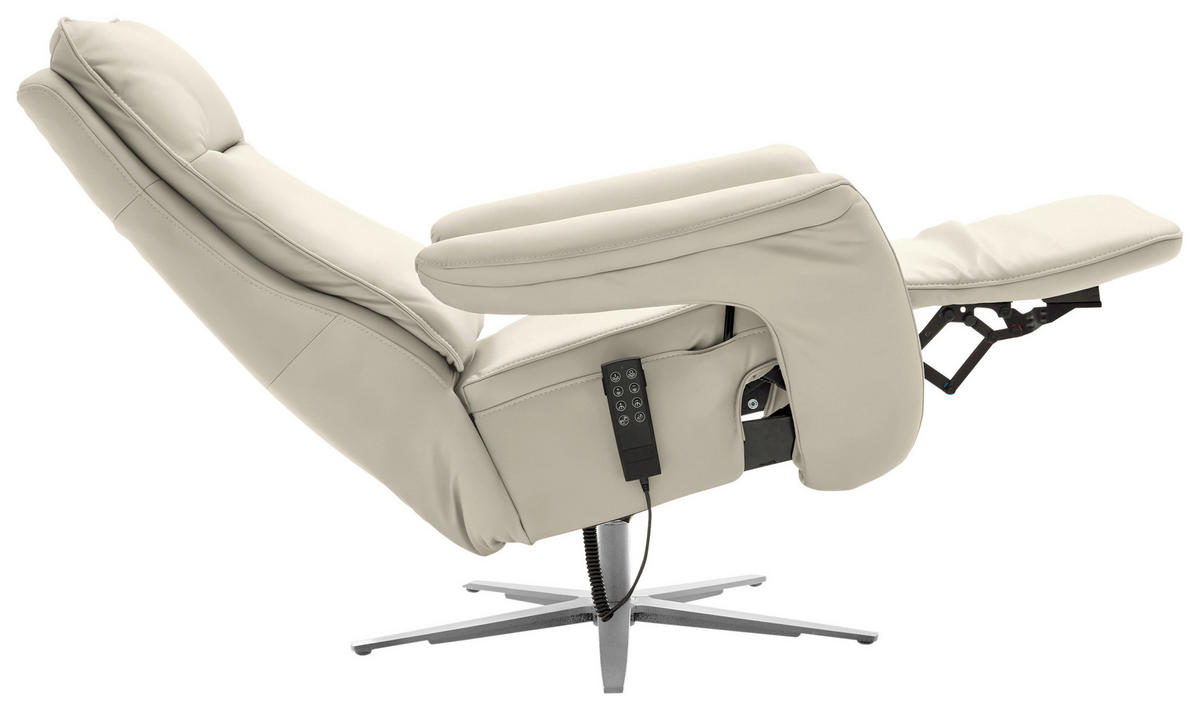 RELAXSESSEL in Leder Ecru  - Ecru/Edelstahlfarben, Design, Leder/Metall (79-83/116/87-176cm) - Valdera