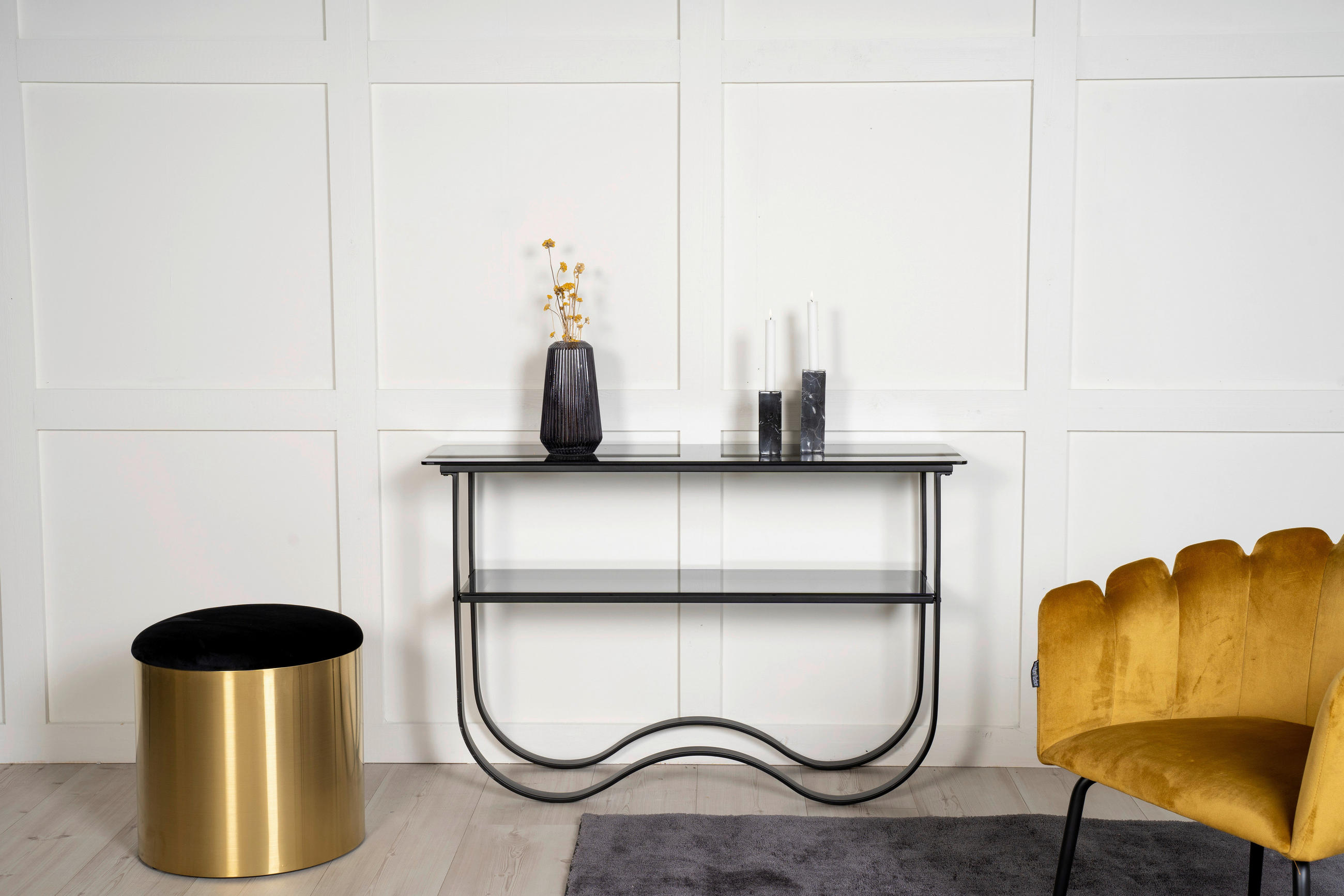 SIDOBORD i metall, glas 117/33,5/76 cm  - svart, Design, metall/glas (117/33,5/76cm) - Livetastic