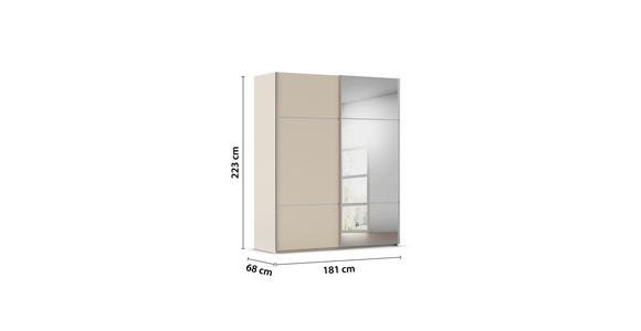 SCHWEBETÜRENSCHRANK 181/223/68 cm 2-türig Champagner - Champagner/Alufarben, KONVENTIONELL, Glas/Holzwerkstoff (181/223/68cm) - Novel