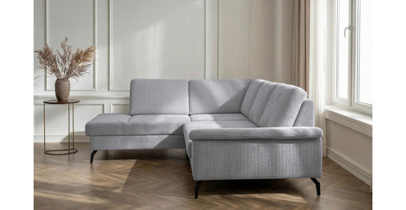 ECKSOFA Hellgrau Velours Bettkasten, Sitzvorzug  - Hellgrau/Schwarz, KONVENTIONELL, Textil/Metall (206/253cm) - Venda