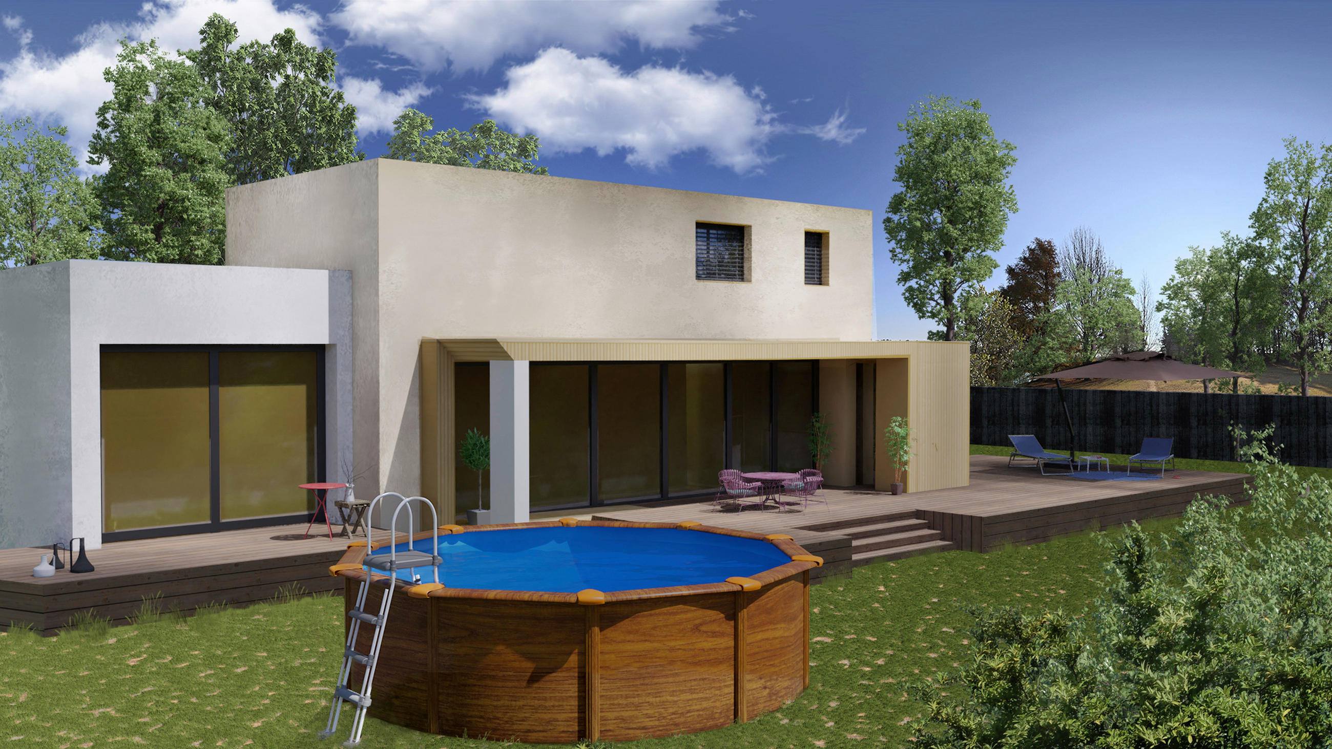 POOL-SET KIT350WQGRE 350/120 cm  - Kieferfarben, KONVENTIONELL, Metall (350/120cm) - Gre