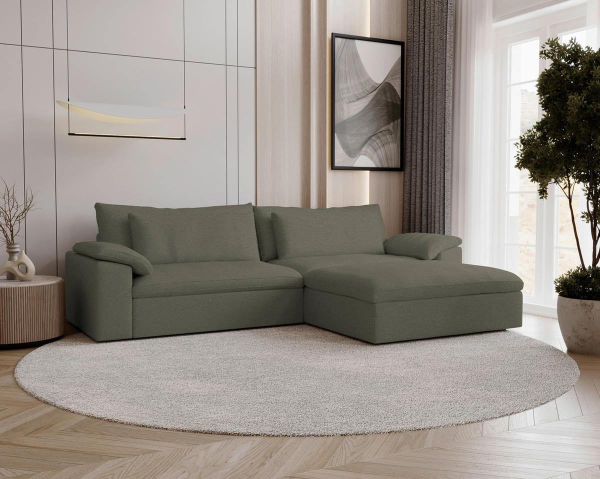 ECKSOFA Flachgewebe Grau  - Schwarz/Grau, Modern, Kunststoff/Textil (306/198cm) - Carryhome