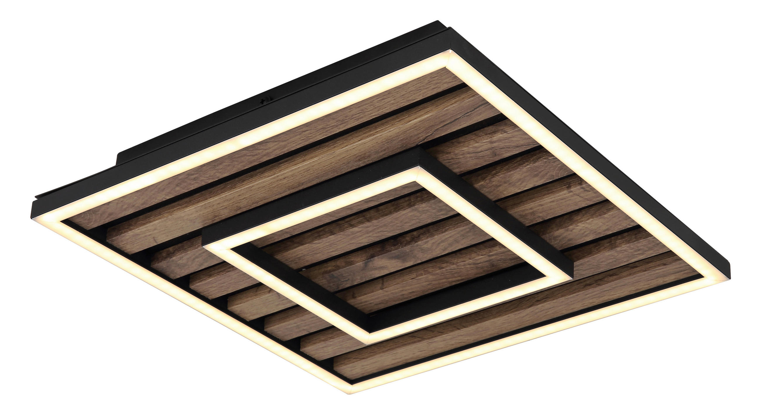 STROPNÍ LED SVÍTIDLO, 30/30/6 cm - bílá/tmavě hnědá, Natur, kov/kompozitní dřevo (30/30/6cm) - Globo