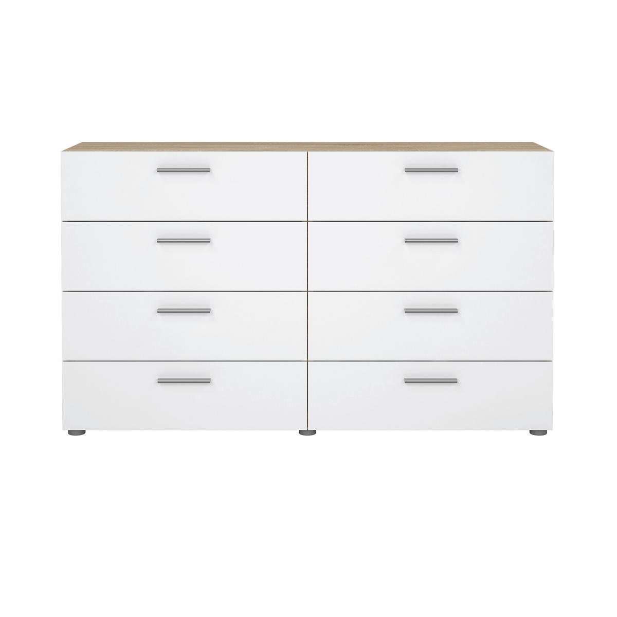 KOMODA   140/81,7/40 cm   boje hrasta, bijela visoki sjaj  - srebrne boje/boje hrasta, Design, drvni materijal/metal (140/81,7/40cm) - Livetastic