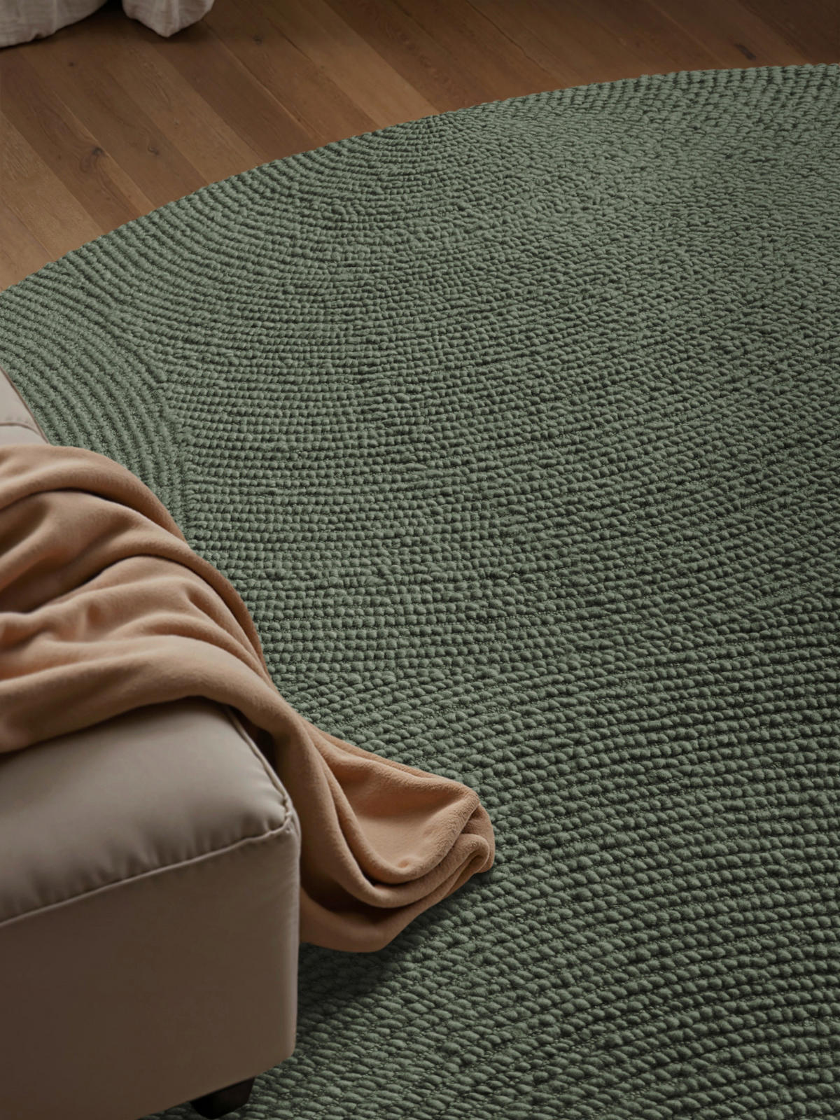 WOLLTEPPICH 200 cm Calmio Dunkelgrün rund  - Dunkelgrün, Basics, Textil (200cm) - Hanse Home