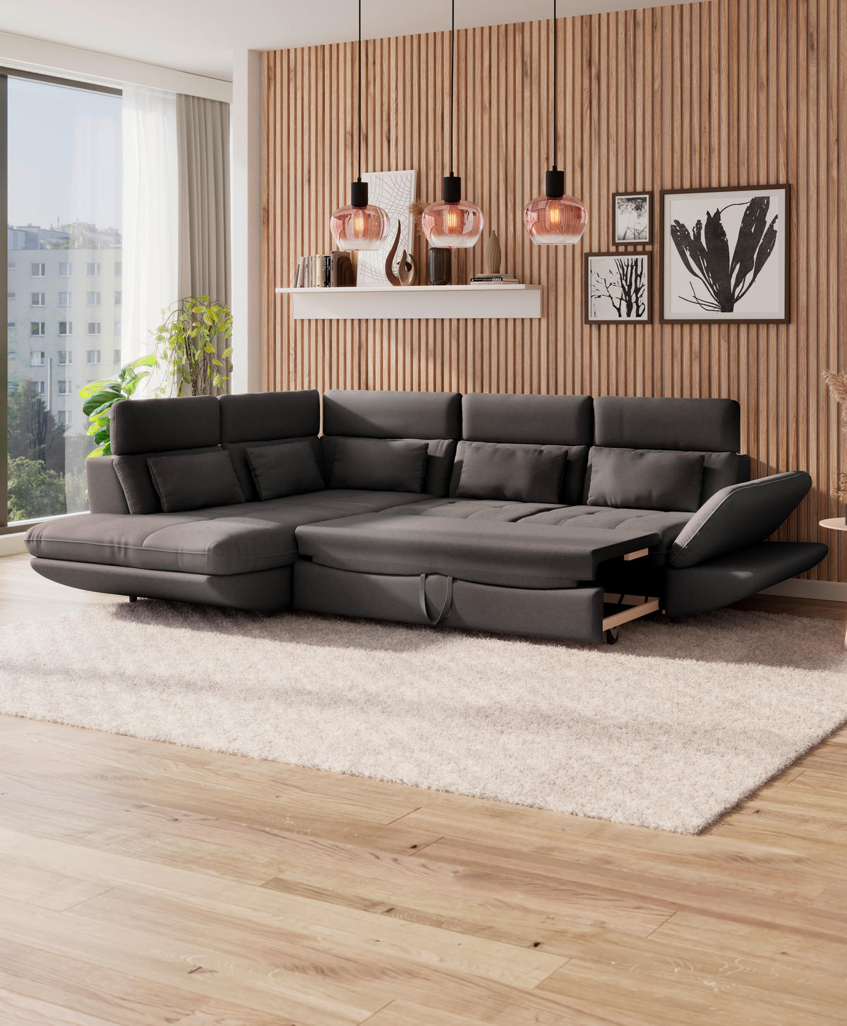WOHNLANDSCHAFT in Mikrofaser Dunkelbraun  - Dunkelbraun/Schwarz, Modern, Kunststoff/Textil (311/233cm) - MID.YOU