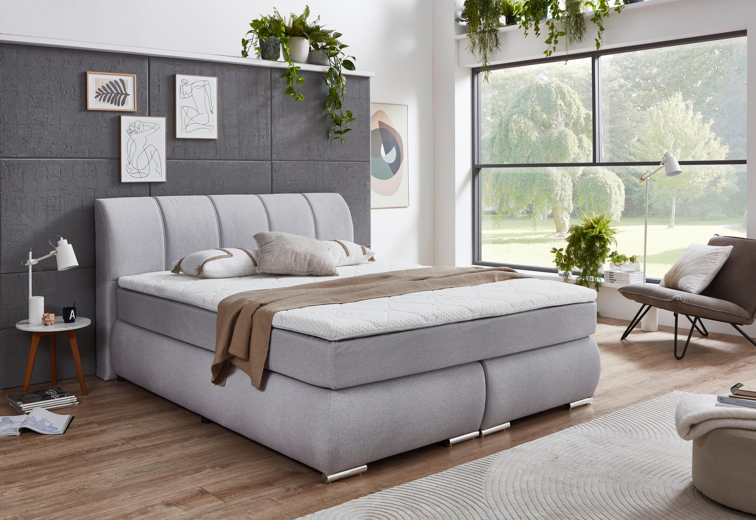 BOXSPRINGBETT 180/200 cm  in Hellgrau  - Chromfarben/Hellgrau, KONVENTIONELL, Kunststoff/Textil (180/200cm) - Carryhome