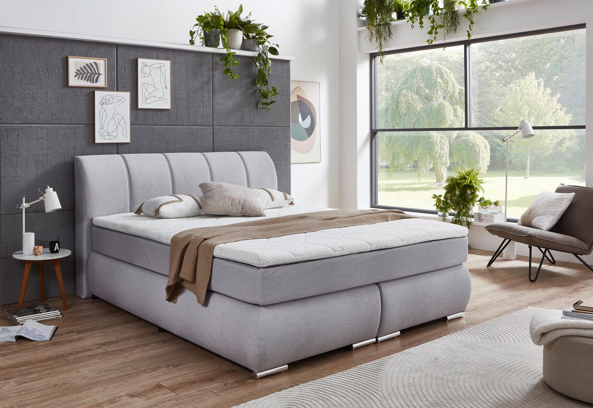 BOXSPRINGBETT 180/200 cm  in Hellgrau  - Chromfarben/Hellgrau, KONVENTIONELL, Kunststoff/Textil (180/200cm) - Carryhome