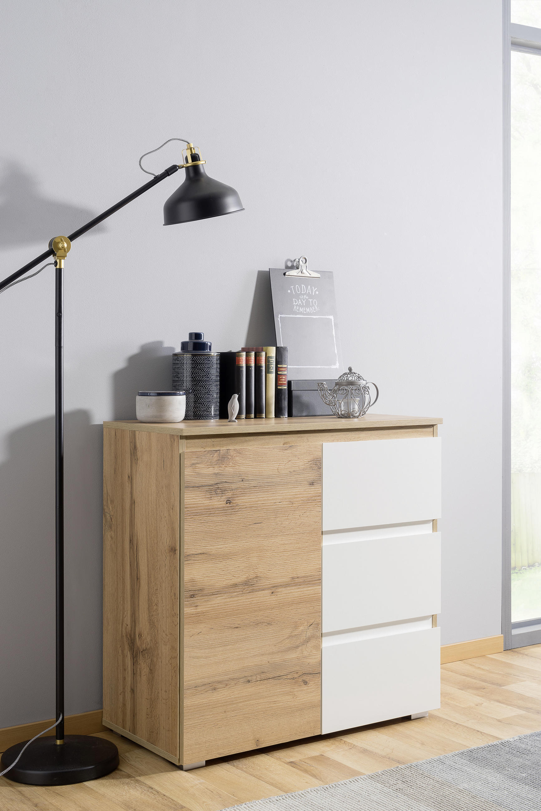 KOMODA  80/80/40 cm  bela, boja hrasta  - boja hrasta/bela, Konvencionalno, pločasti materijal (80/80/40cm) - Carryhome
