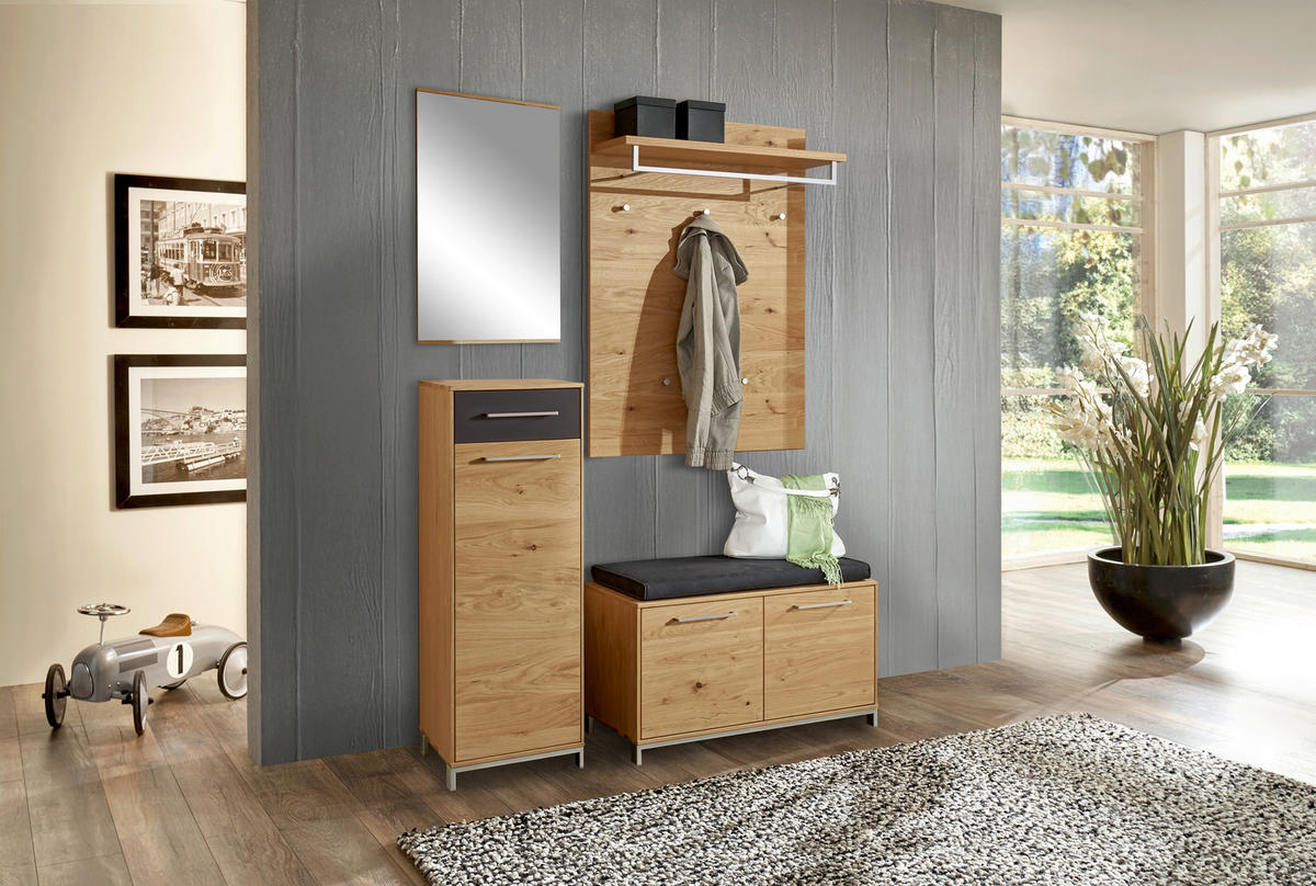 GARDEROBE 5-teilig  in 140/195/40 cm  - Eichefarben/Anthrazit, Design, Glas/Holz (140/195/40cm)