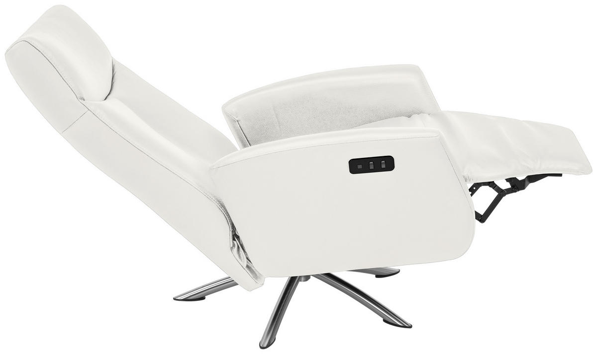RELAXSESSEL Echtleder Relaxfunktion, Fußteilverstellung    - Silberfarben/Weiß, Design, Leder/Metall (73/105/82cm) - Welnova