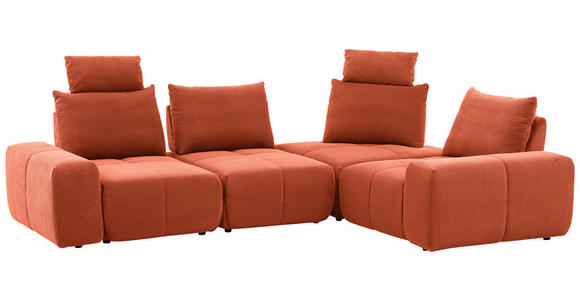 ECKSOFA in Velours Terracotta  - Terracotta/Schwarz, Design, Kunststoff/Textil (326/236cm) - Xora