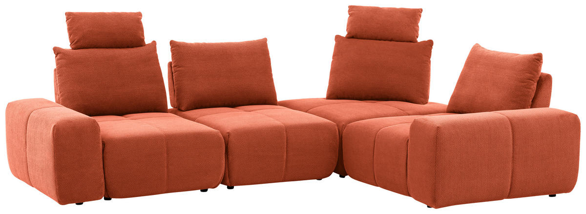 ECKSOFA in Velours Terracotta  - Terracotta/Schwarz, Design, Kunststoff/Textil (326/236cm) - Xora