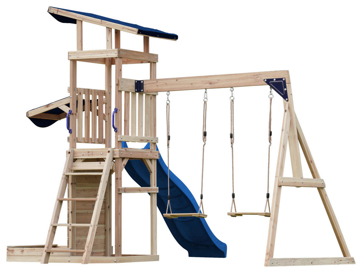 SPIELTURM 345/270/336 cm  - Blau/Braun, KONVENTIONELL, Holz (345/270/336cm) - Ambia Garden