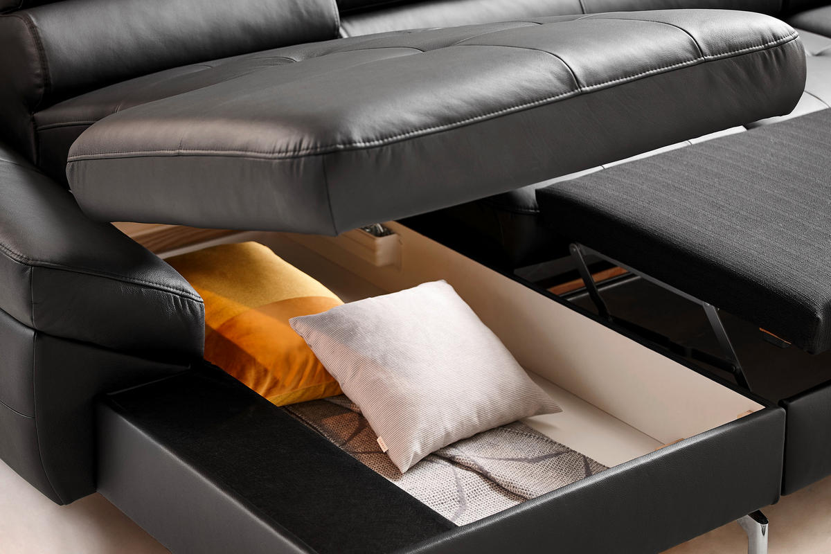 WOHNLANDSCHAFT Creme Echtleder  - Silberfarben/Creme, Design, Leder/Metall (170/340/220cm) - Novel