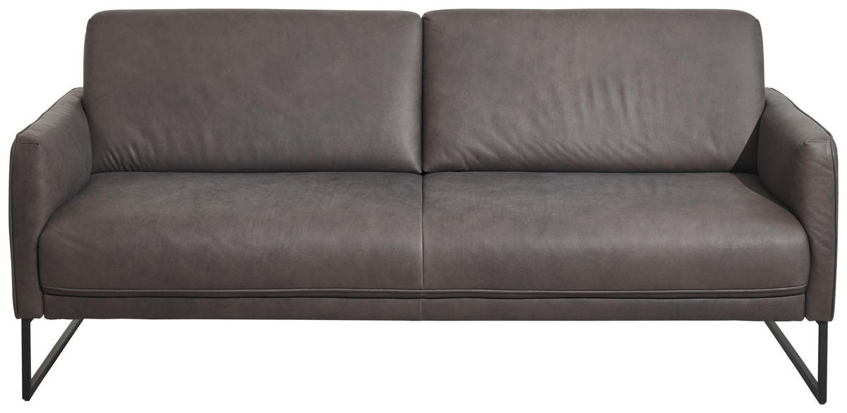 3-SITZER-SOFA in Echtleder Braun  - Anthrazit/Braun, Design, Leder/Metall (198/86/93cm) - Johann Jakob