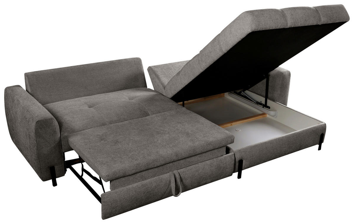 ECKSOFA in Struktur Graubraun  - Graubraun/Schwarz, Design, Textil/Metall (265/162cm) - MID.YOU
