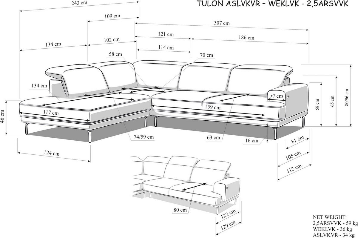 ECKSOFA Mintgrün Chenille Kopfteilverstellung, Sitztiefenverstellung  - Schwarz/Mintgrün, Design, Textil/Metall (243/307cm) - Xora