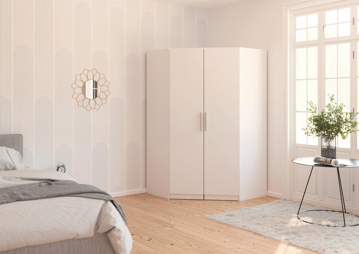 ECKKLEIDERSCHRANK 117/197/54 cm Weiß  - Alufarben/Weiß, KONVENTIONELL, Holzwerkstoff/Kunststoff (117/197/54cm) - home24