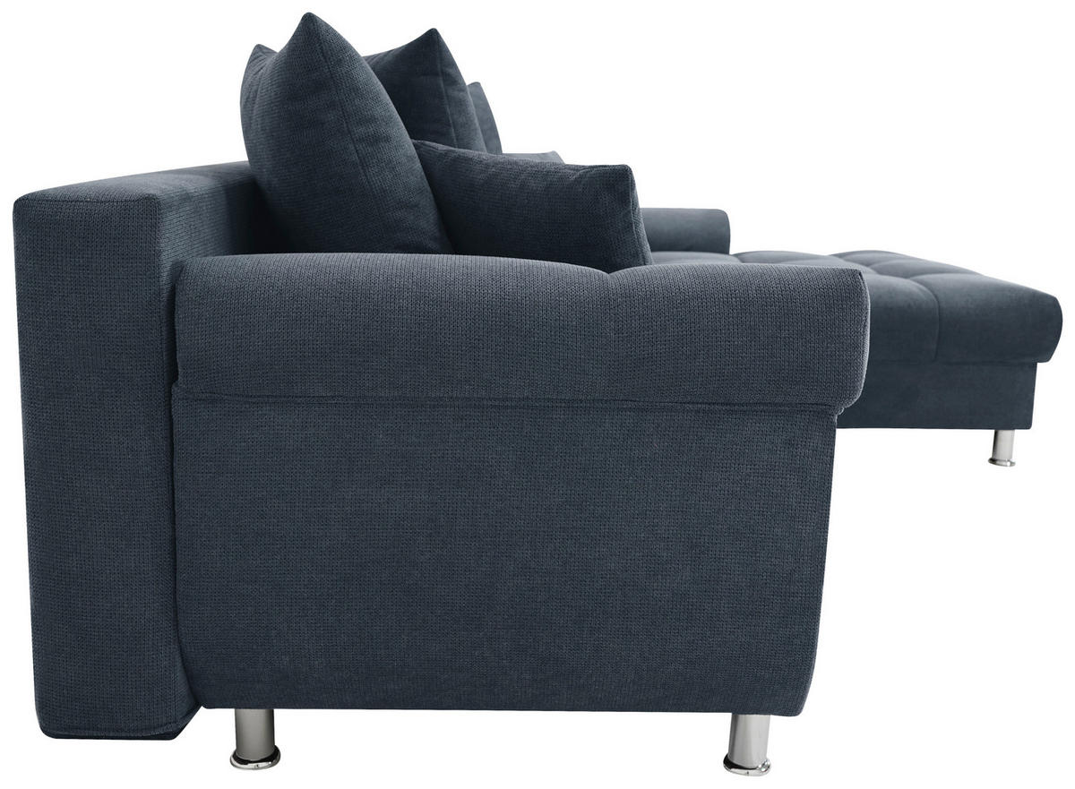 ECKSOFA in Flachgewebe, Mikrofaser Blau  - Blau/Chromfarben, Design, Kunststoff/Textil (312/198cm) - Livetastic