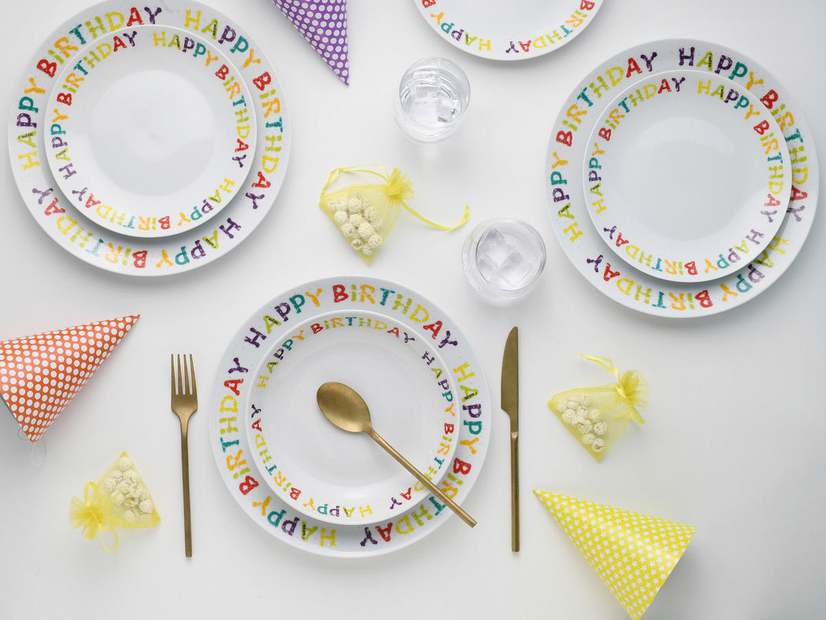 TAFELSERVICE Happy Birthday, Tellerset 12-tlg 12-teilig  - Multicolor, Basics, Keramik - Creatable