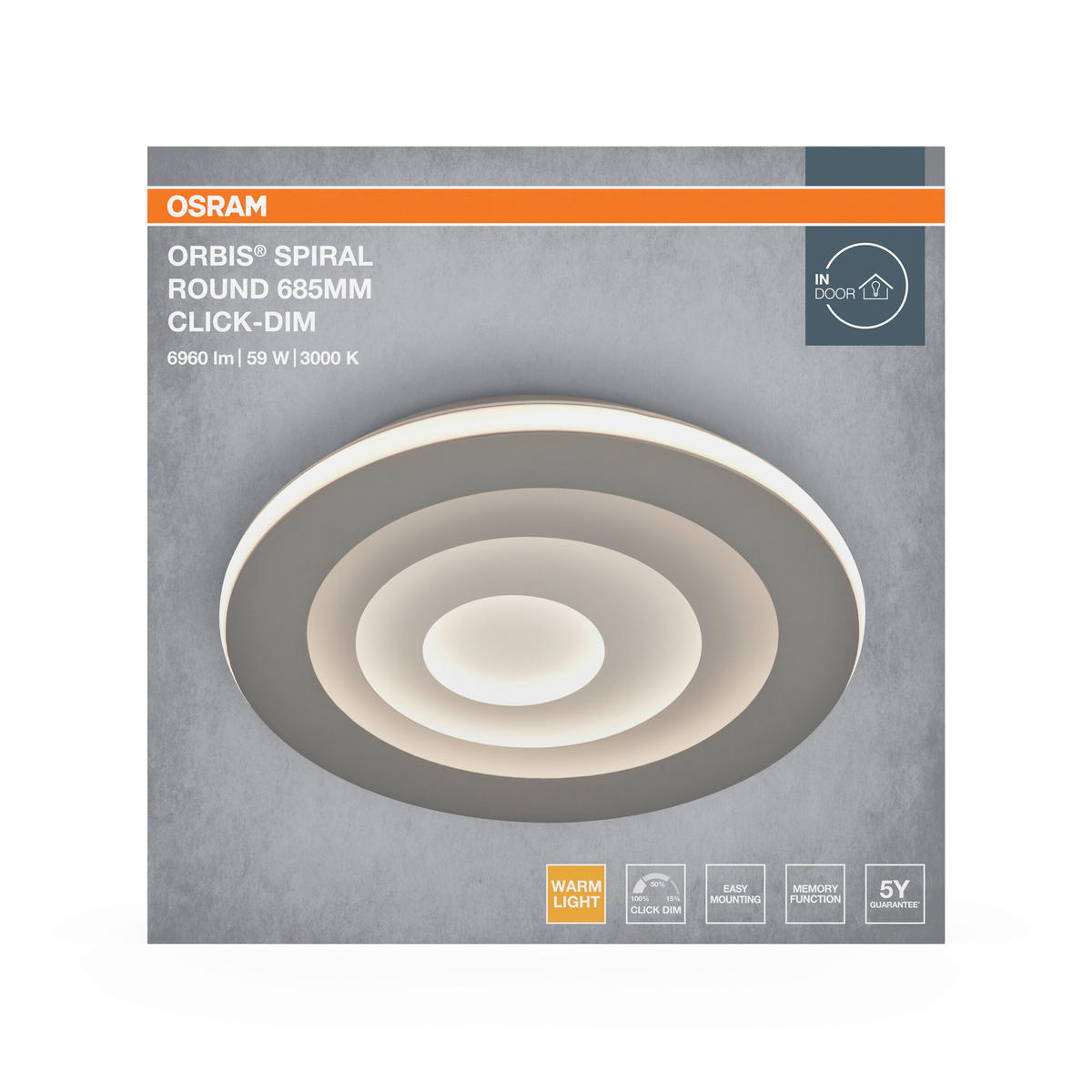 LED-DECKENLEUCHTE Orbis Spiral 68,5/5,6 cm   - Grau, Design, Kunststoff/Metall (68,5/5,6cm) - Osram