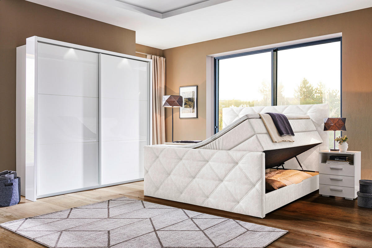 BOXSPRINGBETT 180/200 cm,  in Beige, Matratze, Bettkasten, Topper, H2 = mittel  - Beige/Schwarz, KONVENTIONELL, Kunststoff/Textil (180/200cm) - Livetastic