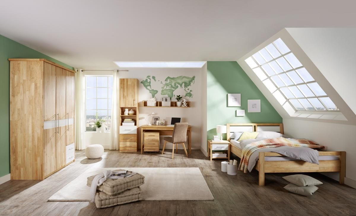 JUGENDZIMMER - Weiss/Erlefarben, Natur, Glas/Holz (120/200cm) - Linea Natura