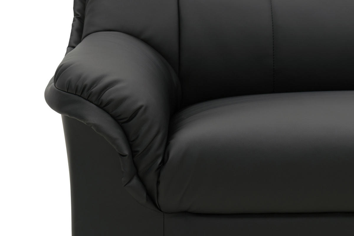 3-SITZER-SOFA BERLIN FK Lederlook Schwarz  - Schwarz, KONVENTIONELL, Kunststoff/Textil (178/89/90cm) - MID.YOU