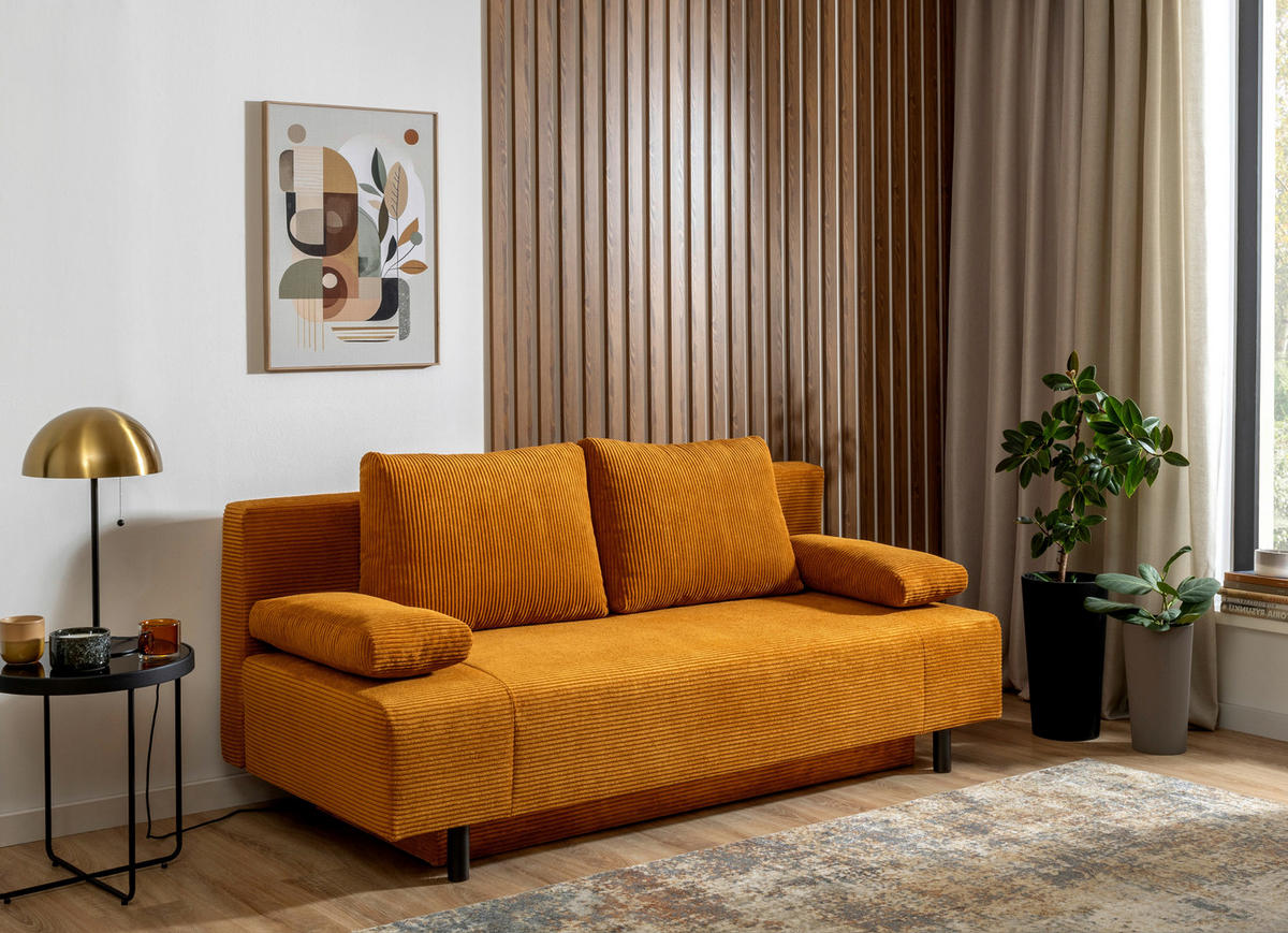 SOFA in Feincord Currygelb  - Currygelb/Schwarz, Konventionell, Holz/Textil (191/92/89cm) - MID.YOU