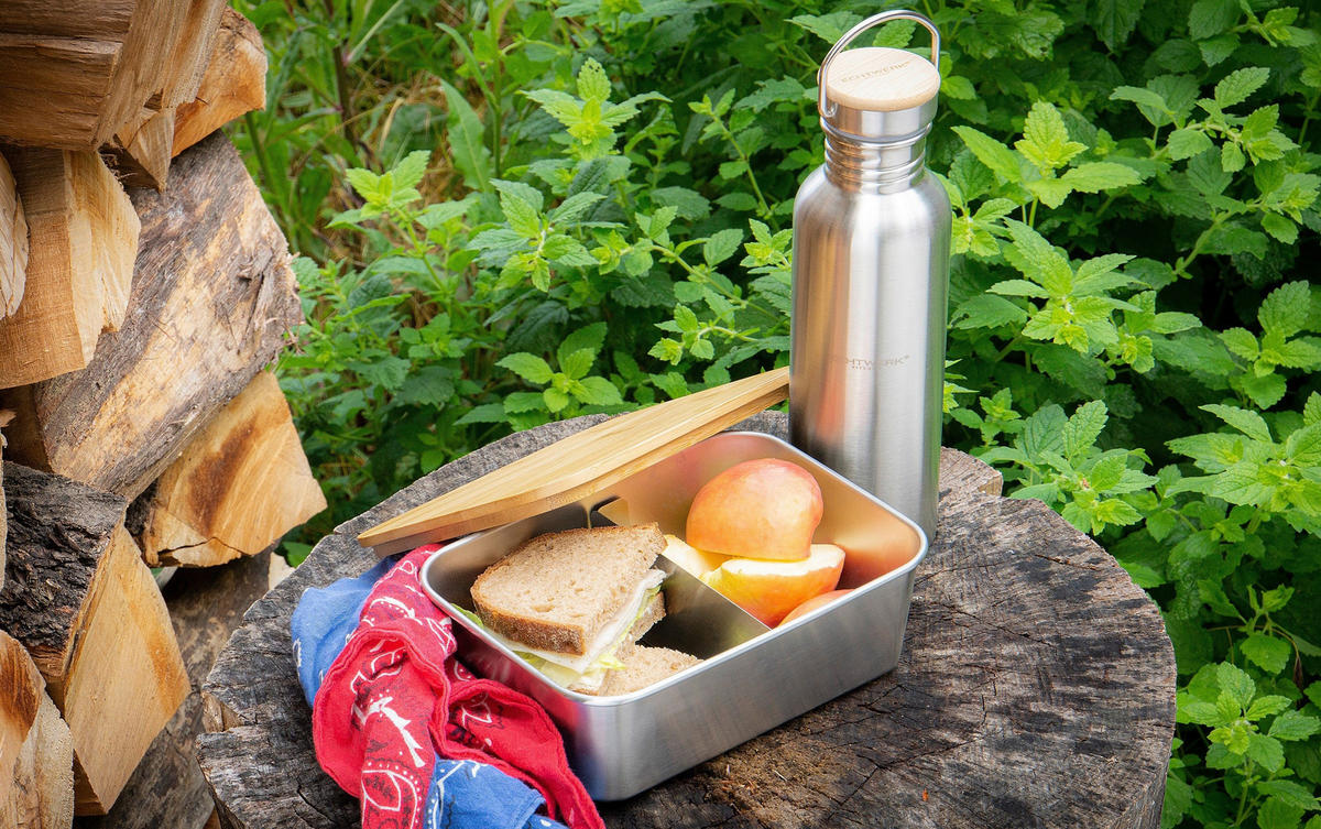 LUNCHBOX - silver, Basics, metall/trä (20/15/7,5cm) - Echtwerk