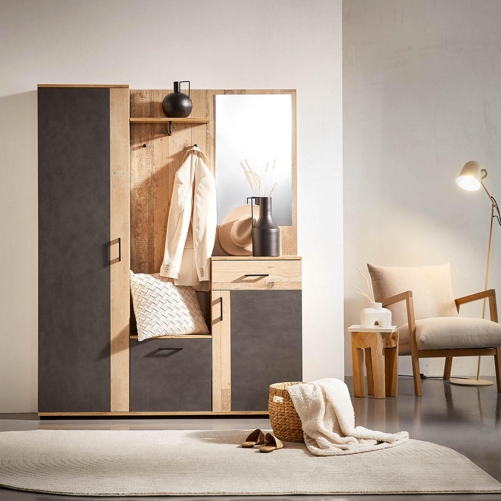 Thumbnail - P & B Garderobe, Anthrazit, Eiche, Holzwerkstoff, 5-teilig, 145x184x29 cm, Garderobe, Garderoben-Sets & Serien