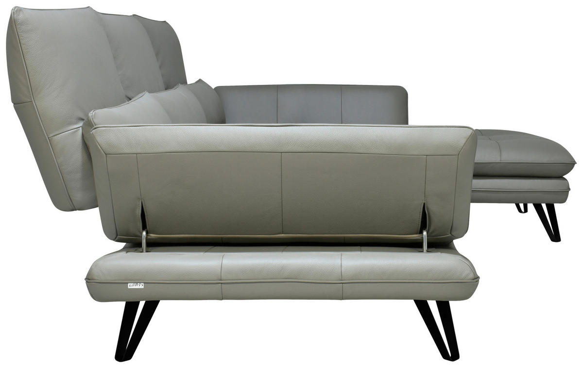 ECKSOFA Grau, Taupe Echtleder  - Taupe/Schwarz, Design, Leder/Kunststoff (312/104-128cm) - Celina Home