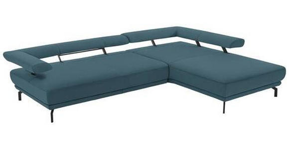 ECKSOFA in Echtleder Blau 305/224 cm - Blau/Schwarz, Design, Leder/Metall (305/224cm) - Dieter Knoll
