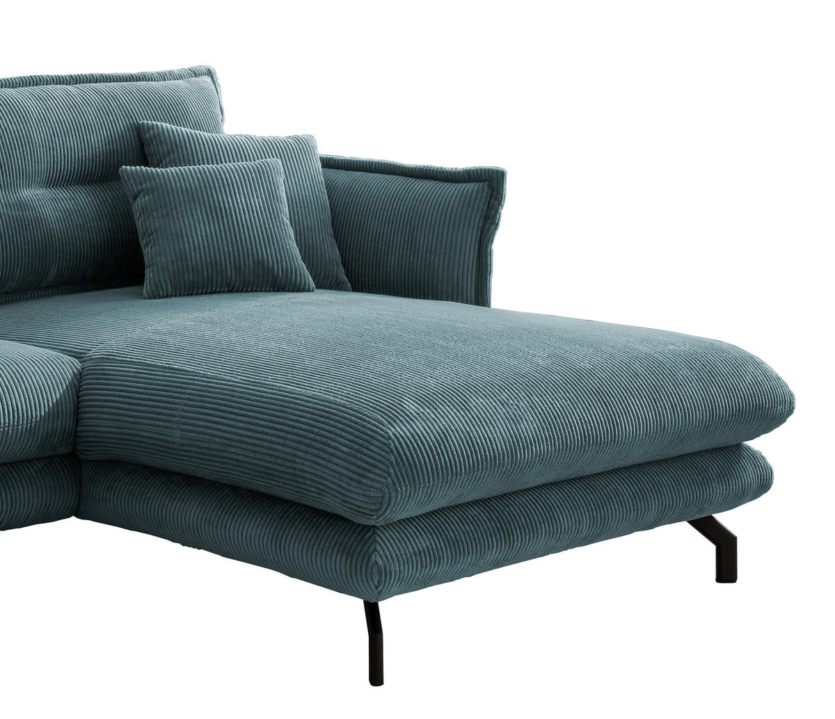 ECKSOFA in Cord Petrol  - Petrol/Schwarz, Modern, Textil/Metall (255/180cm) - Livetastic