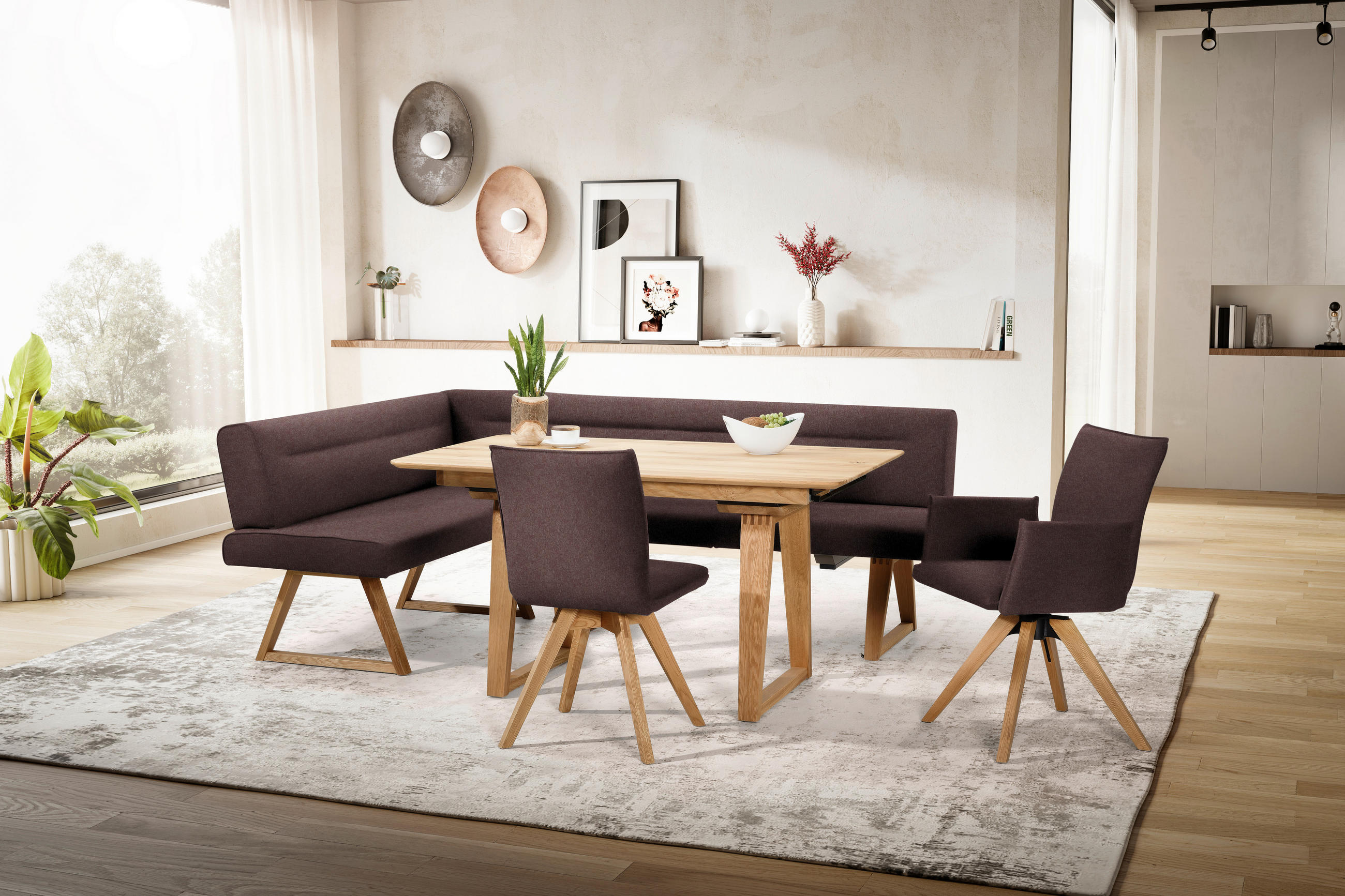 STUHL Lederlook, Mikrofaser Eichefarben, Dunkelbraun Wildeiche massiv  - Eichefarben/Dunkelbraun, KONVENTIONELL, Holz/Textil (60/91/61cm) - Moderano
