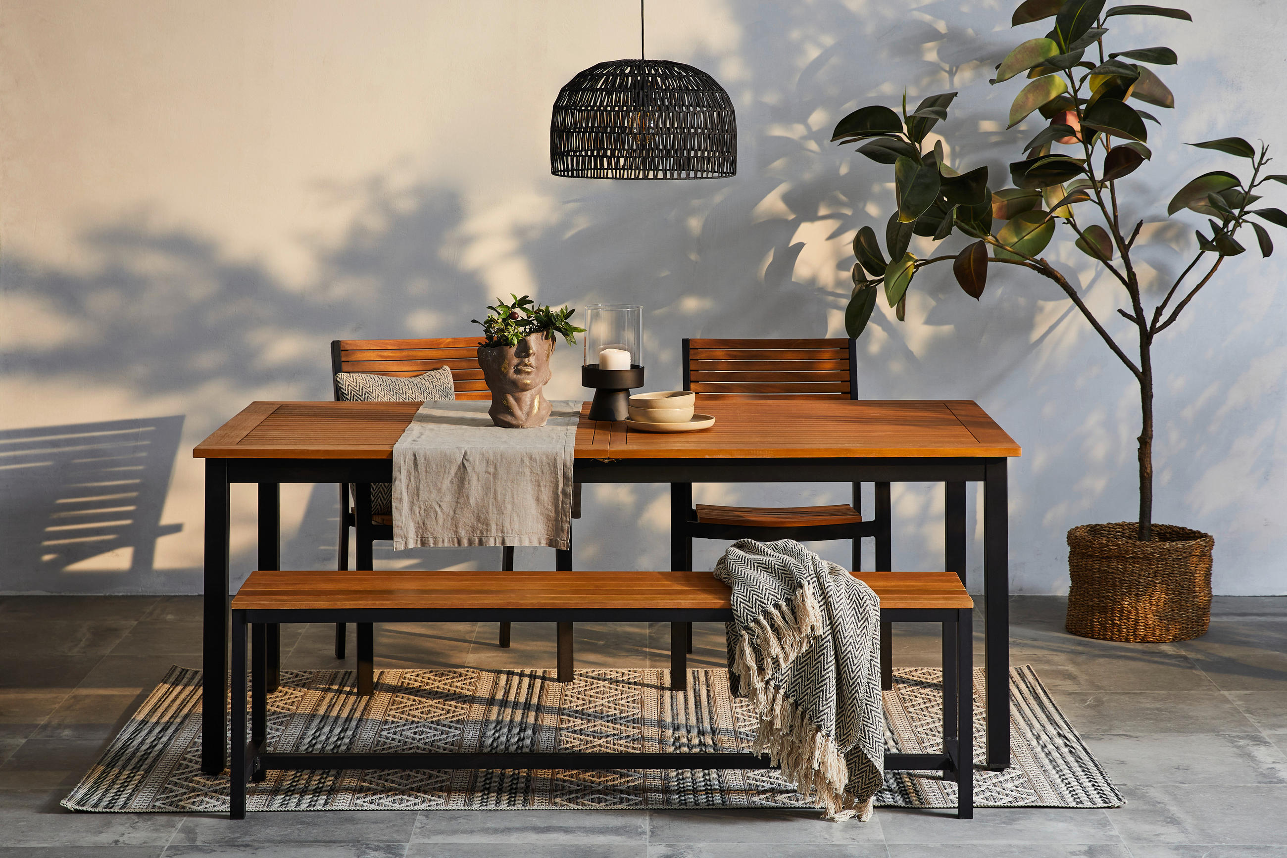 ZÁHRADNÝ STÔL, drevo, kov, 180-240/100/75 cm - čierna/farba tíku, Modern, kov/drevo (180-240/100/75cm) - Ambia Garden