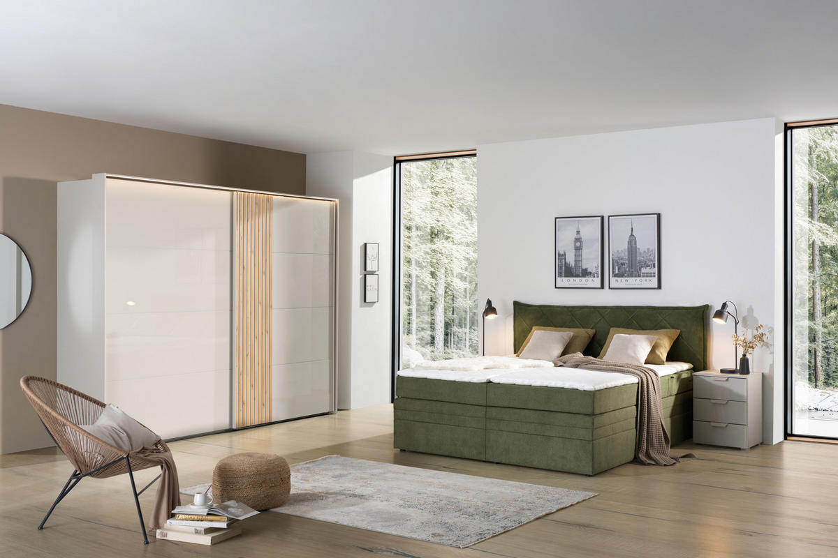 BOXSPRING-ÁGY 180/200 cm  zöld  - fekete/zöld, Konventionell, textil/fa (180/200cm) - Welnova