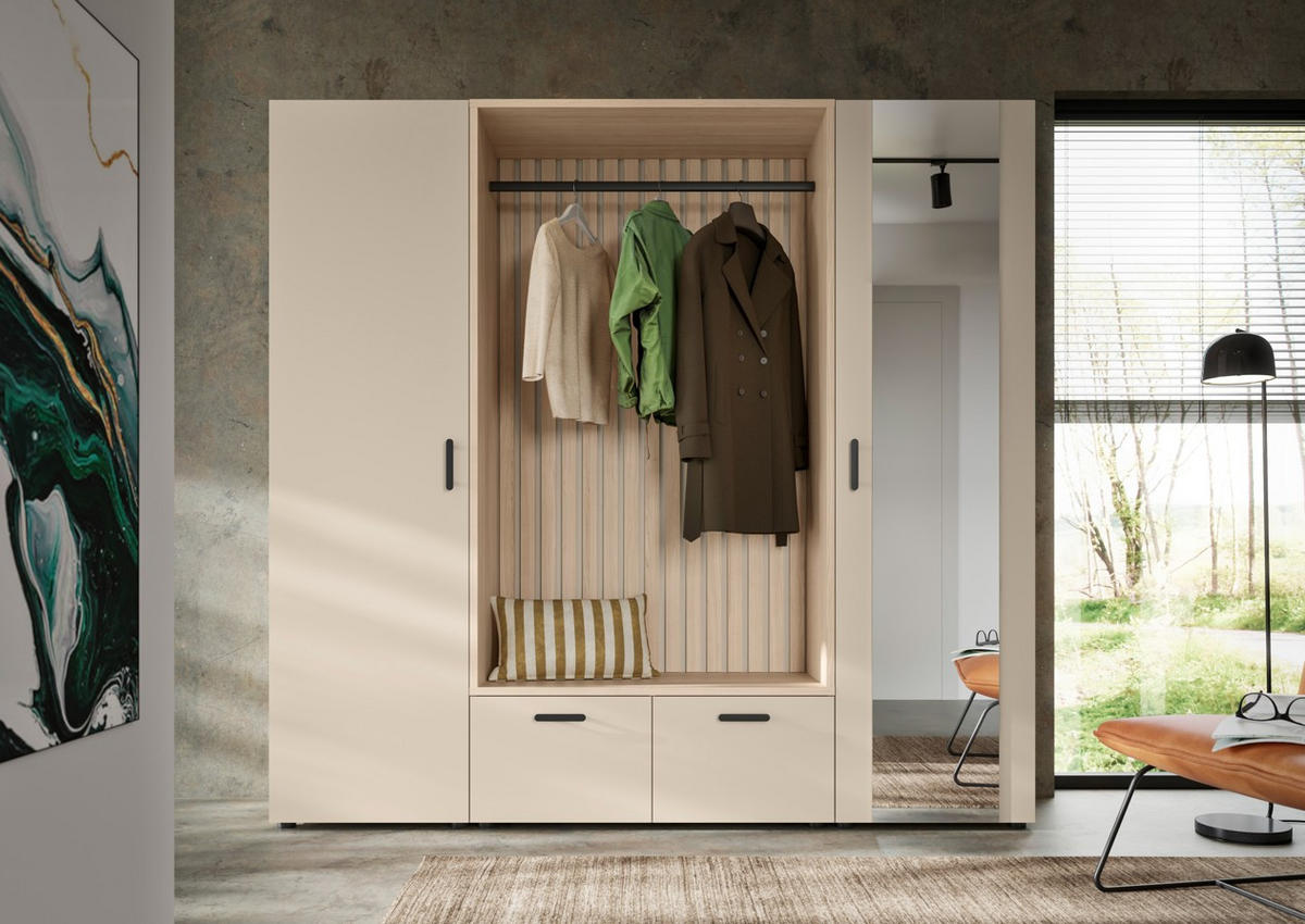 GARDEROBE  in 210/200/45 cm  - Kaschmir/Eichefarben, Design, Glas/Holzwerkstoff (210/200/45cm) - Livetastic