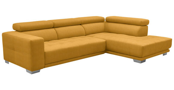 ECKSOFA in Mikrofaser Dunkelgelb  - Chromfarben/Dunkelgelb, Design, Textil/Metall (301/207cm) - Xora