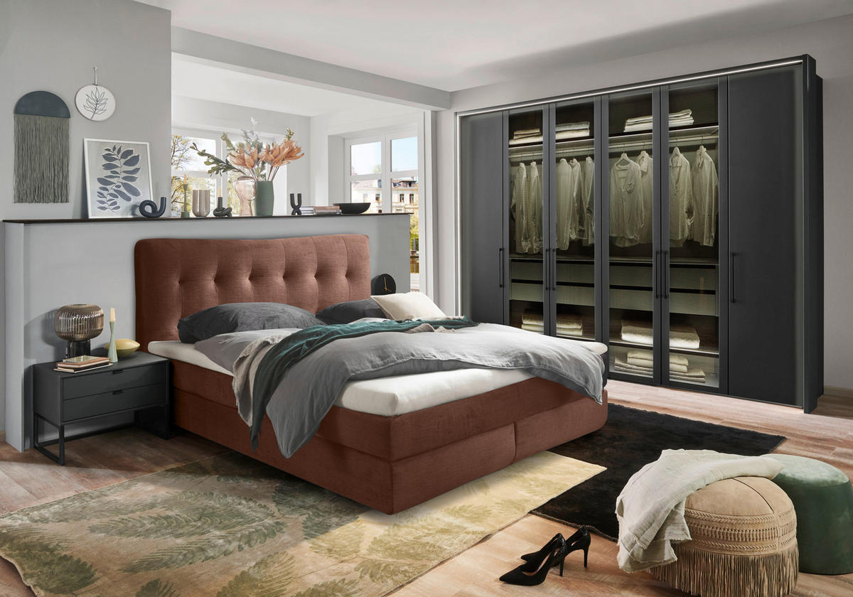 BOXSPRINGBETT 180/200 cm  in Kupferfarben  - Schwarz/Kupferfarben, Basics, Holzwerkstoff/Kunststoff (180/200cm) - Esposa