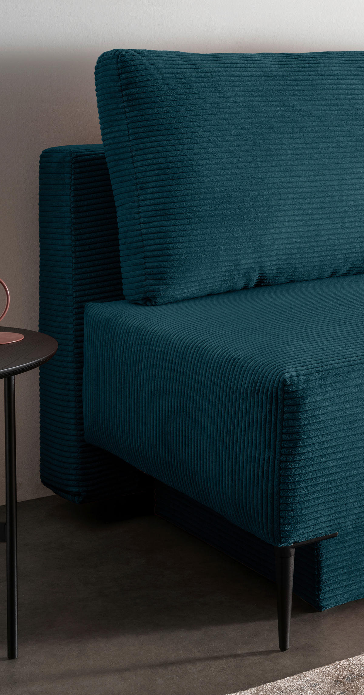 SCHLAFSOFA  mit Liegefunktion, Schlafen auf Sitzhöhe, Rücken echt Cord Petrol  - Petrol/Schwarz, MODERN, Textil/Metall (198/90/100cm) - Livetastic