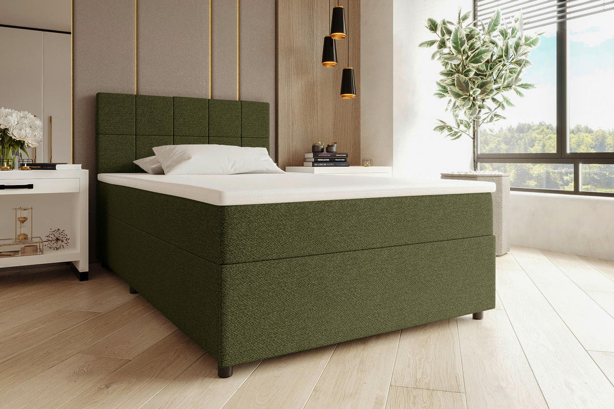 BOXBETT 120/200 cm,  in Grün, Matratze, Topper, Bettschublade, H3 = fest  - Schwarz/Grün, KONVENTIONELL, Kunststoff/Textil (120/200cm) - Boxxx