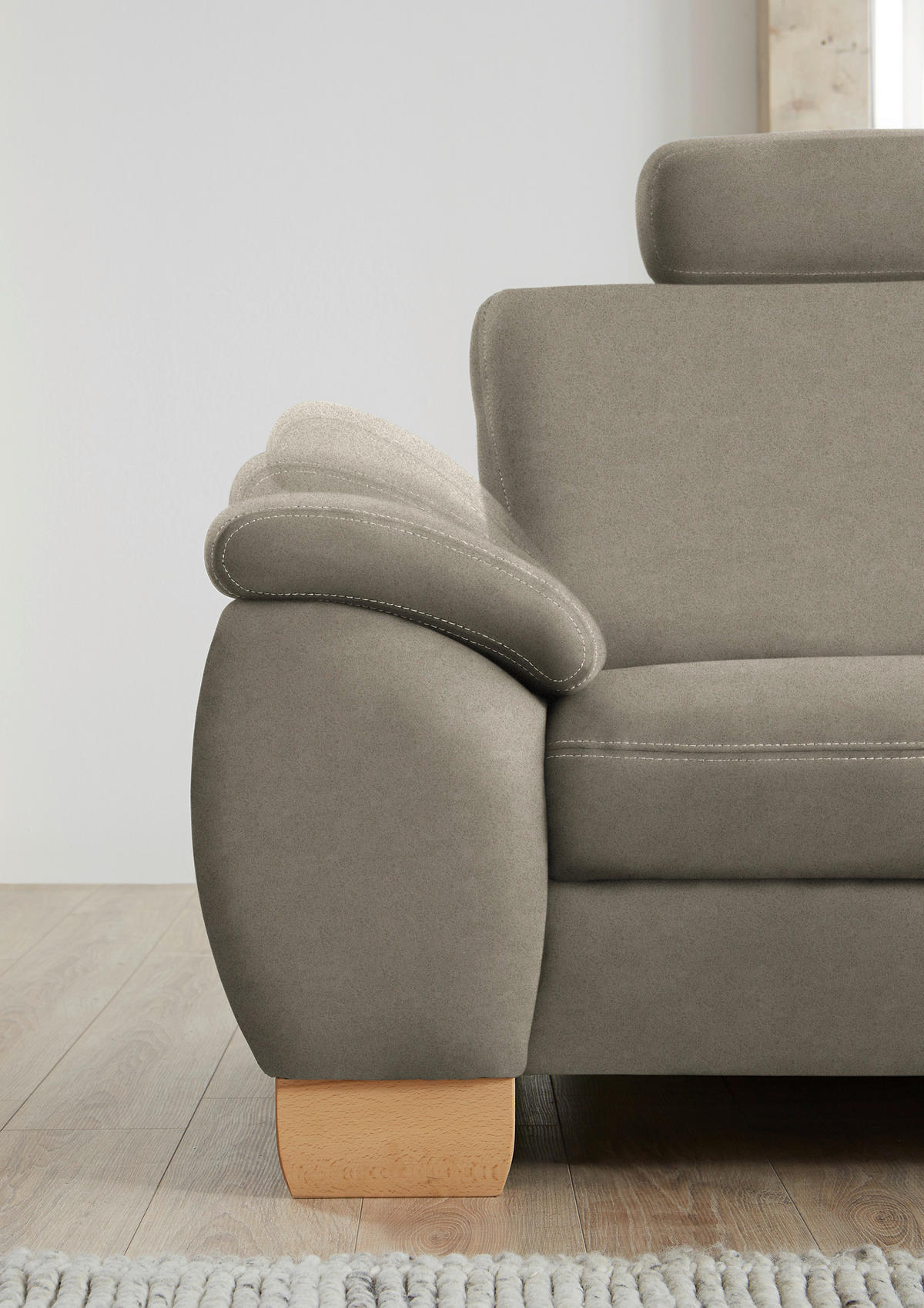 ECKSOFA in Mikrofaser Hellgrau  - Wildeiche/Beige, Natur, Holz/Textil (286/236cm) - Voleo
