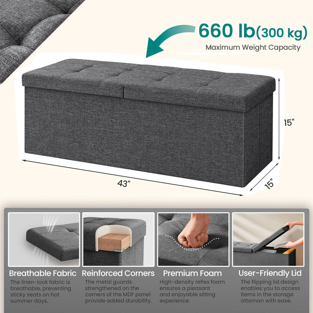 SITZBOX  - Grau, Basics, Textil (110/38/38cm)
