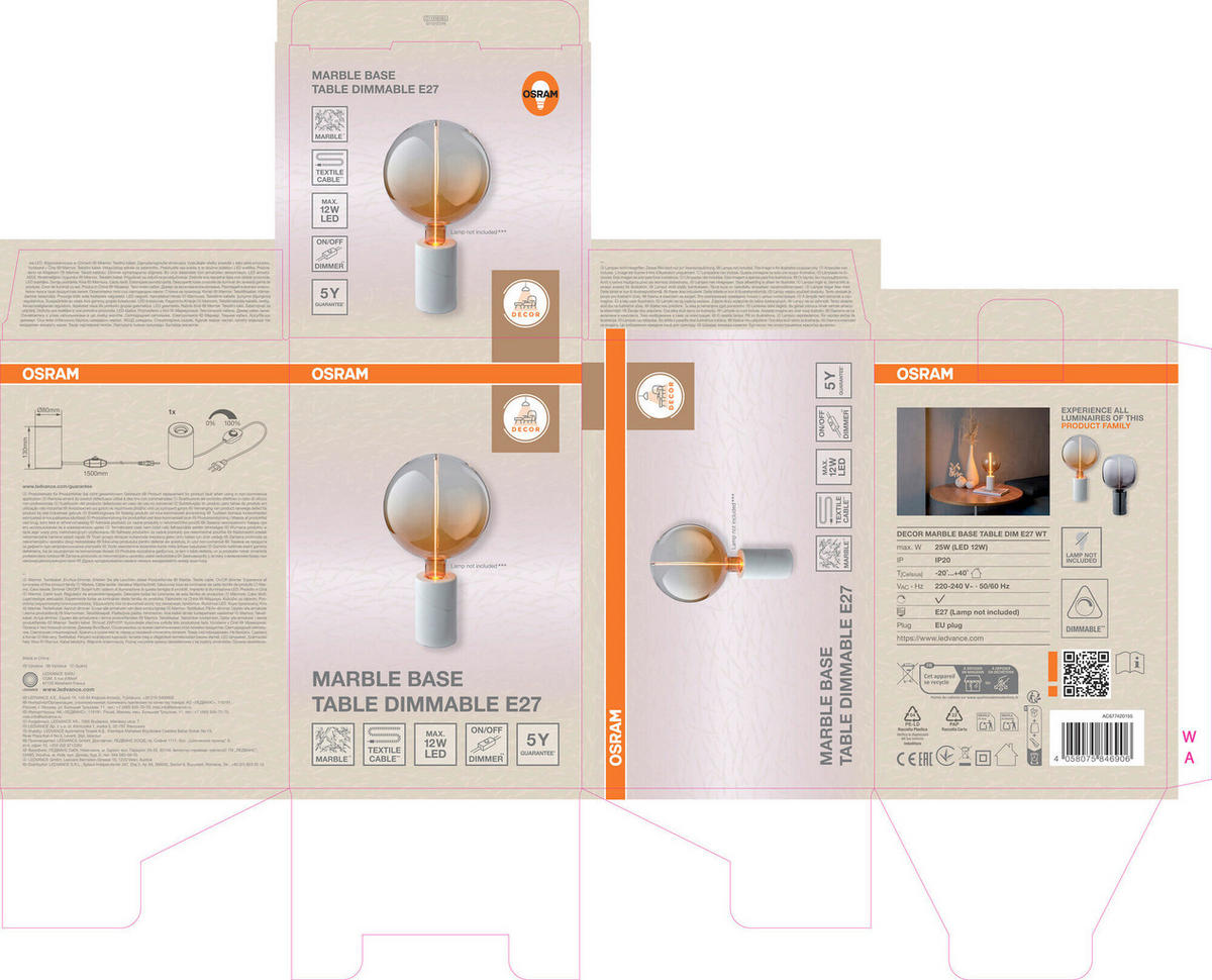 TISCHLEUCHTE 8/13 cm   - Weiß, Basics, Stein (8/13cm) - Osram