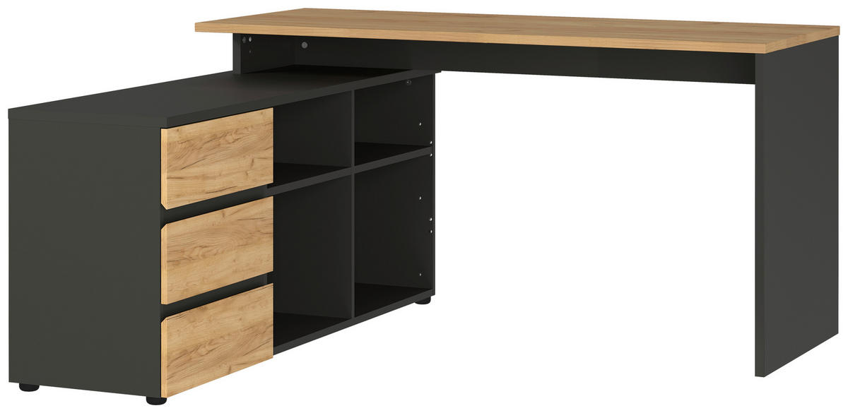 ECKSCHREIBTISCH  in Graphitfarben, Eichefarben  - Eichefarben/Graphitfarben, MODERN, Holzwerkstoff (146/75/145cm) - Germania